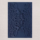 "Qty of 50 Custom Navy Irridescent Shimmer Exquisite Lace Laser Cut | Other Color Options Available" - Invitation Pockets in blue by Papel Custom Design