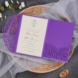"Qty of 50 Custom Swirl Purple Shimmer Tri-fold Pocket | Other Color Options Available" - Invitation Pockets in purple by Papel Custom Design