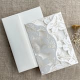 "White Lily Floral Lasercut Pocket for 5x7 inch Invitation | Pack of 10 | Envelopes Included" - Invitation Pockets in white by Ivory Invitations