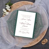 "Qty of 50 Custom Emerald Shimmer Chantilly Lace Invitation Pocket | Other Color Options Available" - Invitation Pockets in green by Papel Custom Design