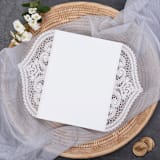 "Qty of 50 Custom White Shimmer Chantilly Lace Invitation Pocket | Other Color Options Available" - Invitation Pockets in white by Papel Custom Design