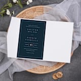 "Qty of 50 Custom White Shimmer Simply Elegant Tri-fold Pocket with Mailing Envelopes" - Invitation Pockets in white by Papel Custom Design