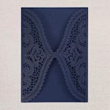 "Qty of 50 Custom Navy Irridescent Shimmer Chantilly Lace Invitation Pocket | Other Color Options Available" - Invitation Pockets in blue by Papel Custom Design