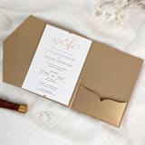 "Custom Old Gold Shimmer Elegant Tri-fold Pocket | Custom Color | Set of 10 | Envelopes Included" - Invitation Pockets in gold by Self Stationery