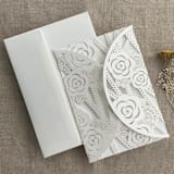 "White Rose Floral Lace Lasercut Petal Pocket for 5x7 inch Invitation | Pack of 10 | Envelopes Included" - Invitation Pockets in white by Ivory Invitations