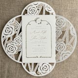 "White Rose Floral Lace Lasercut Petal Pocket for 5x7 inch Invitation | Pack of 10 | Envelopes Included" - Invitation Pockets in white by Ivory Invitations