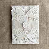 "White Rose Floral Lace Lasercut Petal Pocket for 5x7 inch Invitation | Pack of 10 | Envelopes Included" - Invitation Pockets in white by Ivory Invitations