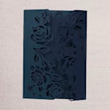 "Qty of 50 Custom Navy Shimmer Special Asymmetric Rose Design Laser Cut | Other Color Options Available" - Invitation Pockets in beige by Papel Custom Design