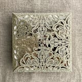 "Champagne gold glitter lace laser cut square petal fold | pack of 10" - Invitation Pockets in gold by Ivory Invitations