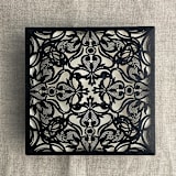 "Black glitter lace laser cut square petal fold | pack of 10" - Invitation Pockets in black by Ivory Invitations