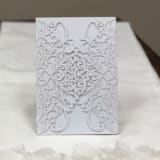 "Qty of 50 Custom White Exquisite Lace Laser Cut | Other Color Options Available" - Invitation Pockets in beige by Papel Custom Design