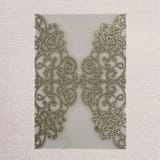 "Qty of 50 Custom Stunning Lace Glitter Champagne Gold Laser Cut Gatefold | Other Color Options Available" - Invitation Pockets in green by Papel Custom Design