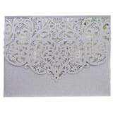 "Silver Laser Cut Lace Invitation Pocket for 5x7 Card | Set of 10 | Envelopes Included" - Invitation Pockets in silver by Self Stationery