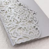 "Silver Laser Cut Lace Invitation Pocket for 5x7 Card | Set of 10 | Envelopes Included" - Invitation Pockets in silver by Self Stationery