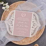 "Qty of 50 Custom Silver Shimmer Chantilly Lace Invitation Pocket | Other Color Options Available" - Invitation Pockets in silver by Papel Custom Design