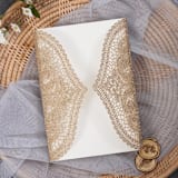 "Qty of 50 Custom Rose Gold Glitter Chantilly Lace Invitation Pocket | Other Color Options Available" - Invitation Pockets in gold by Papel Custom Design