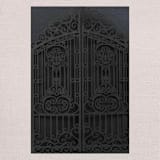 "Qty of 50 Custom Black Shimmer Retro Iron Gate Laser Cut | Other Color Options Available" - Invitation Pockets in green by Papel Custom Design