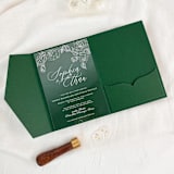 "5x7 Tri-Fold Pocket Invitation | Custom Color | Set of 10 | Envelopes Included" - Invitation Pockets in green by Self Stationery
