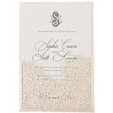 "Cream Laser Cut Invitation Pocket with Roses Motif for 5x7 Card | Set of 10 | Envelopes Included" - Invitation Pockets in beige by Self Stationery