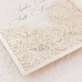 "Cream Laser Cut Invitation Pocket with Roses Motif for 5x7 Card | Set of 10 | Envelopes Included" - Invitation Pockets in beige by Self Stationery