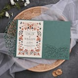 "Qty of 50 Custom Gorgous Open Lace Emerald Shimmer Pocket | Other Color Options Available" - Invitation Pockets in green by Papel Custom Design