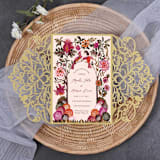 "Qty of 50 Custom Medium Gold Shimmer Exquisite Lace Laser Cut | Other Color Options Available" - Invitation Pockets in gold by Papel Custom Design