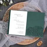 "Qty of 50 Custom Emerald Green Shimmer Rose Detailed Wedding Invitation Pocket | Other Color Options Available" - Invitation Pockets in green by Papel Custom Design