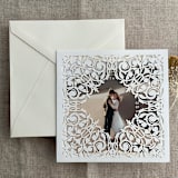 "White Chantilly lace laser cut square pocket | pack of 10 | Envelopes Included" - Invitation Pockets in white by Ivory Invitations