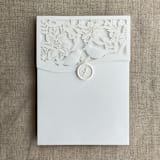 "White birds botany laser cut pocket for 5x7 inches card  | Pack Of 10 | Envelopes Included" - Invitation Pockets in white by Ivory Invitations