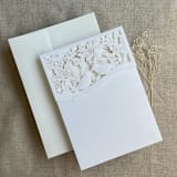 "White birds botany laser cut pocket for 5x7 inches card  | Pack Of 10 | Envelopes Included" - Invitation Pockets in white by Ivory Invitations