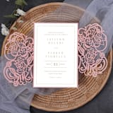 "Qty of 50 Custom Fabulous Asymmetrical Rose Design Laser Cut Wedding Invitation | Other Color Options Available" - Invitation Pockets in blue by Papel Custom Design