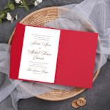 "Qty of 50 Custom Red Shimmer Simply Elegant Tri-fold Pocket with Mailing Envelopes" - Invitation Pockets in red by Papel Custom Design