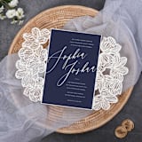 "Qty of 50 Custom Ivory Shimmer Exquisite Flower Laser Cut Gatefold Pocket Wedding Invitations | Other Color Options Available" - Invitation Pockets in beige by Papel Custom Design