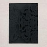 "Qty of 50 Custom Black Shimmer Graceful Lace Laser Cut | Other Color Options Available" - Invitation Pockets in black by Papel Custom Design