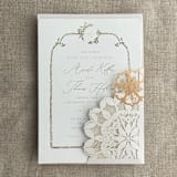 "Floral Lasercut Pocket for 5x7 inch Invitation | Pack of 10 | Envelopes Included" - Invitation Pockets in beige by Ivory Invitations