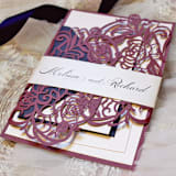 "Burgundy Laser Cut Gatefold (Set of 10)" - Invitation Pockets in red by Caroline Russo