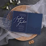 "Qty of 50 Gorgous Open Lace Navy Irridescent Shimmer Pocket | Other Color Options Available" - Invitation Pockets in blue by Papel Custom Design