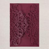 "Qty of 50 Custom Burgundy Shimmer Exquisite Lace Laser Cut | Other Color Options Available" - Invitation Pockets in red by Papel Custom Design