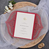 "Qty of 50 Custom Red Shimmer Chantilly Lace Invitation Pocket | Other Color Options Available" - Invitation Pockets in red by Papel Custom Design