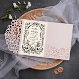 "Qty of 50 Custom Gorgous Open Lace Blush Shimmer Pocket | Other Color Options Available" - Invitation Pockets in gray by Papel Custom Design