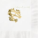 "Custom Monogram Featuring Chic Font Gold Foil on White Napkin" - Napkins in white by Papel Custom Design