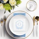 "Custom Blue Floral Monogram Digitally Printed on White Napkin" - Napkins in white by Papel Custom Design