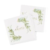 "Gold Cheers & Greenery Beverage Napkin | Pack of 50" - Napkins in white by Papel Custom Design