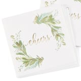 "Gold Cheers & Greenery Beverage Napkin | Pack of 50" - Napkins in white by Papel Custom Design