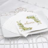 "Gold Cheers & Greenery Beverage Napkin | Pack of 50" - Napkins in white by Papel Custom Design