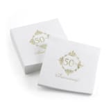 "Golden 50th Anniversary Beverage Napkins - Pack of 50" - Napkins in white by Papel Custom Design