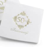 "Golden 50th Anniversary Beverage Napkins - Pack of 50" - Napkins in white by Papel Custom Design