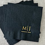 "Custom initials foil napkins | Gold foil, black napkins | Set of 100" - Napkins in black by Maria Ferrer G.