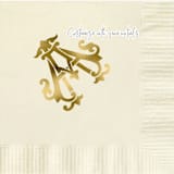 "Custom Monogram Featuring Chic Font Gold Foil on Ecru Napkin" - Napkins in beige by Papel Custom Design