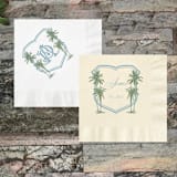 "Custom Beaufort Palm Tree Wedding Crest Napkins- Pack of 100" - Napkins in white by Papel Custom Design